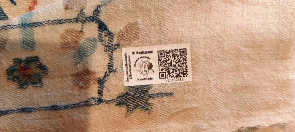 gi tagged kashmiri shawl scarf label