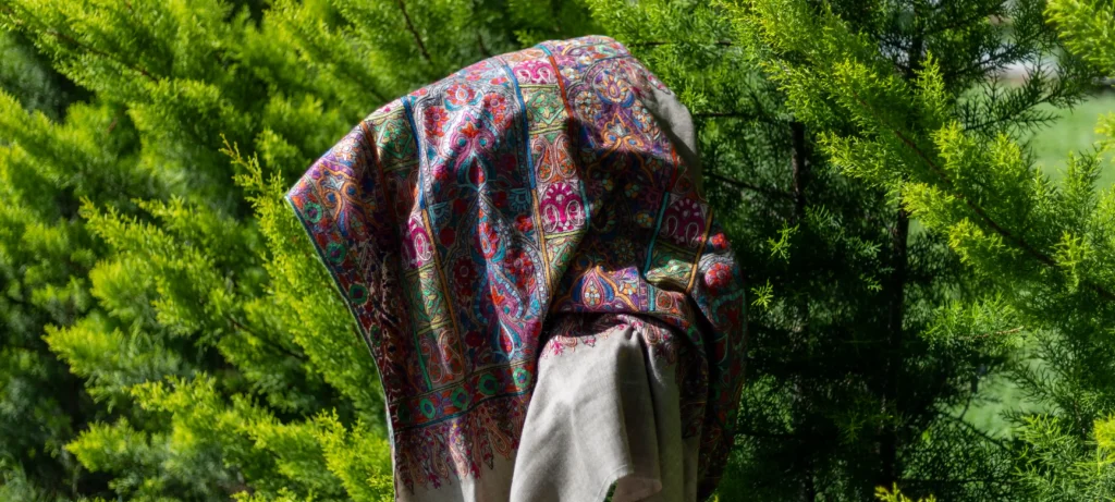 sozni work pashmina shawl in multicolour embroidery kashmir