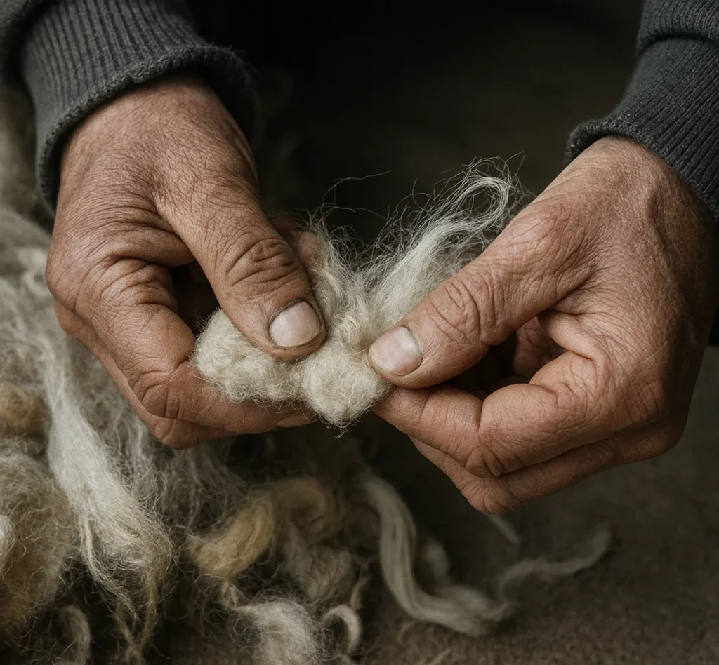 artisan working onwool for making shawls scarves in kashmir