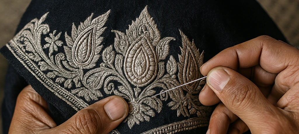 zari work on shawl scarf